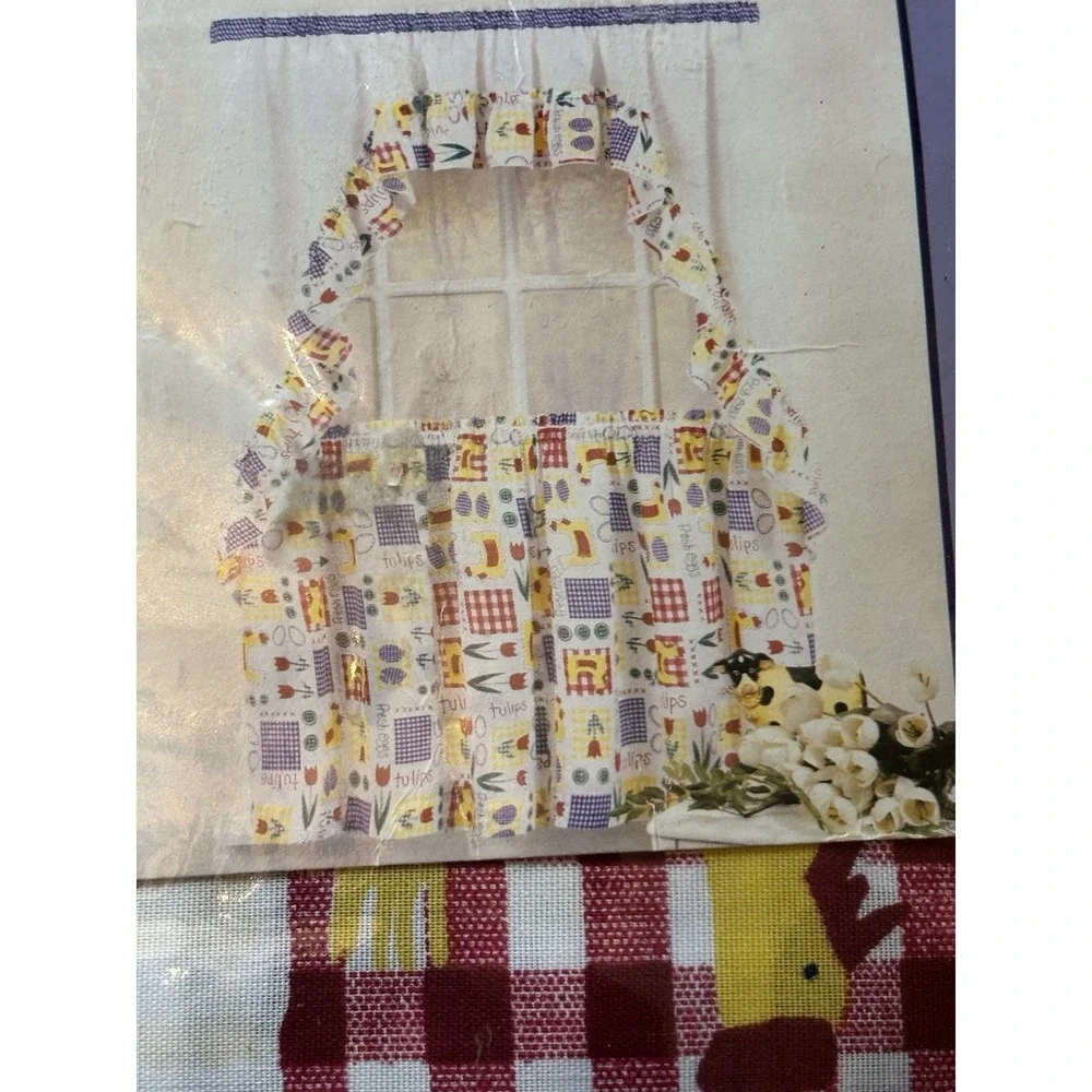 Home Essentials Tier & Swag‎ Set Fresh Eggs Tulips Chicken Curtains Vintage